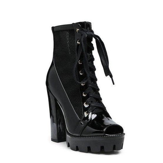 Peepque Peep Toe Lace-Up Booties - VacationGrabs