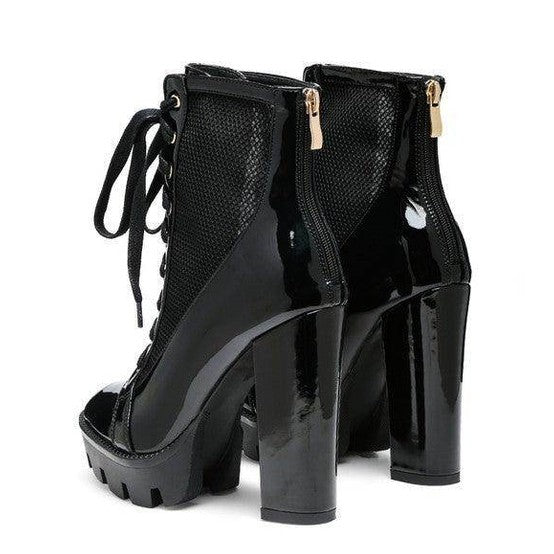 Peepque Peep Toe Lace-Up Booties - VacationGrabs