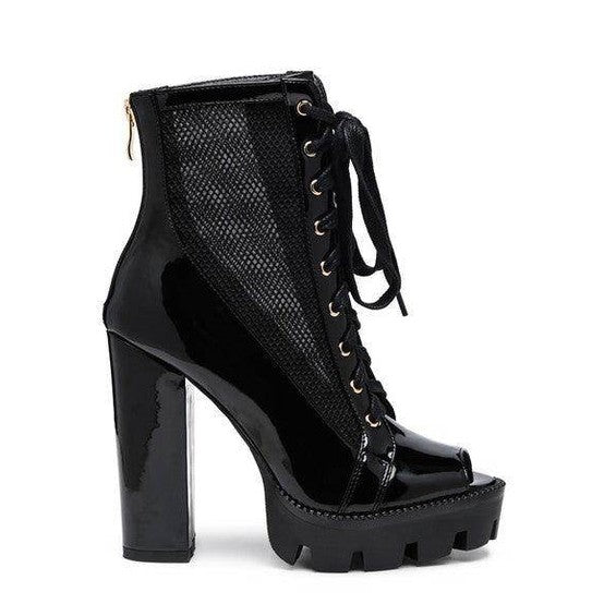 Peepque Peep Toe Lace-Up Booties - VacationGrabs