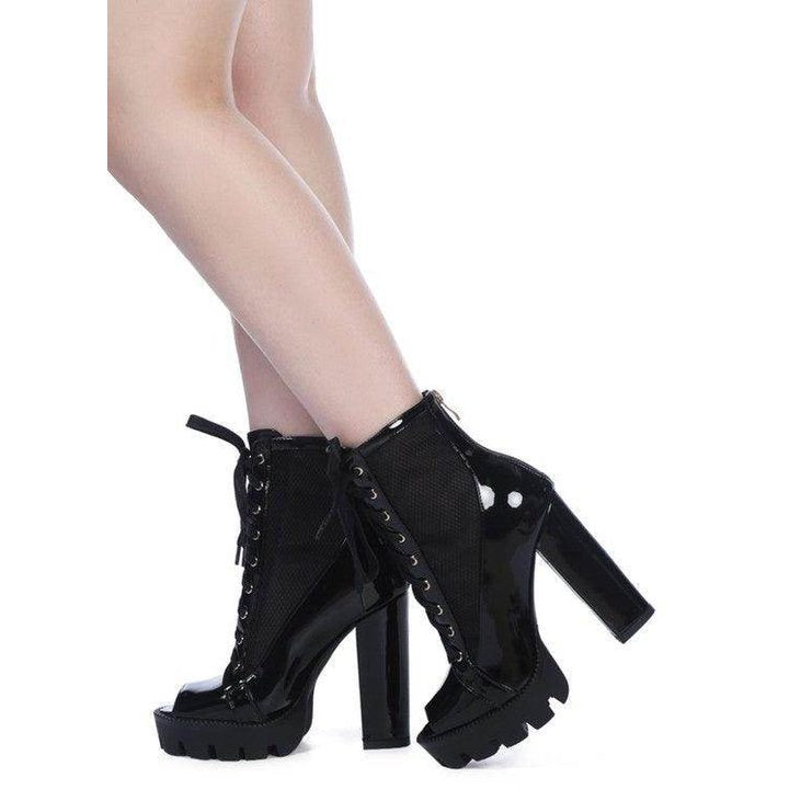 Peepque Peep Toe Lace-Up Booties - VacationGrabs