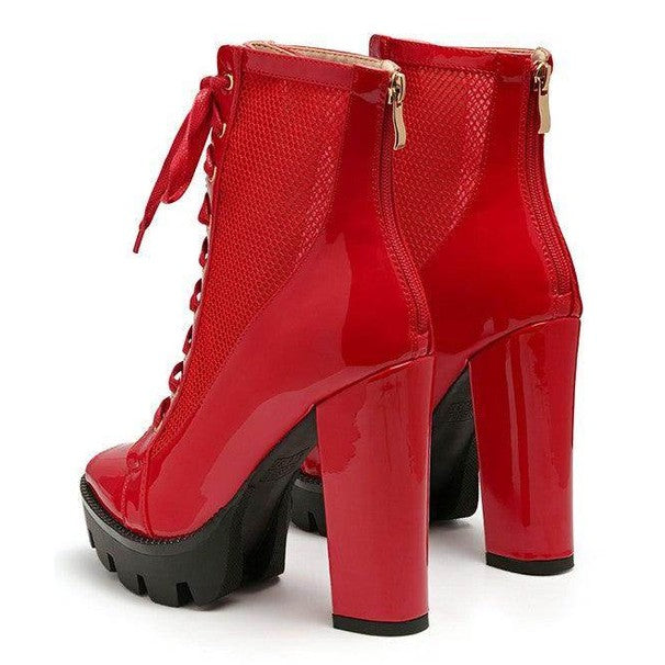 Peepque Peep Toe Lace-Up Booties - VacationGrabs