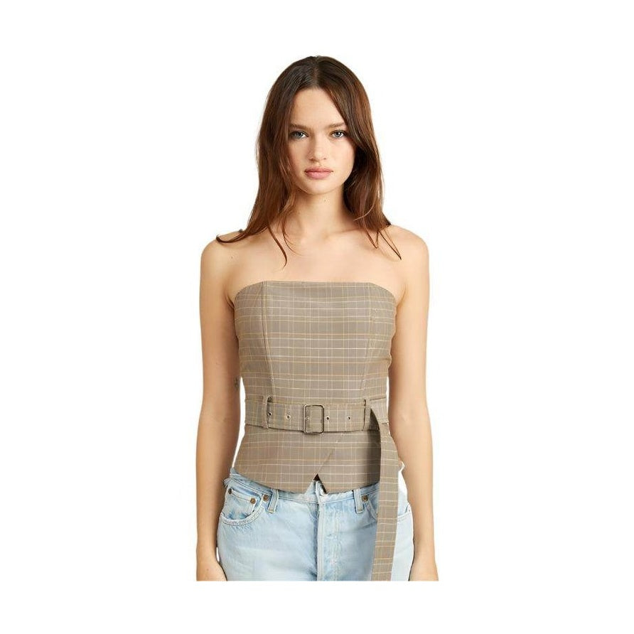 Emory Park women's peplum belted corset top in plaid design for stylish summer outfits