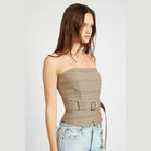 Emory Park Women's Peplum Belted Corset Top in plaid pattern for stylish and flattering looks