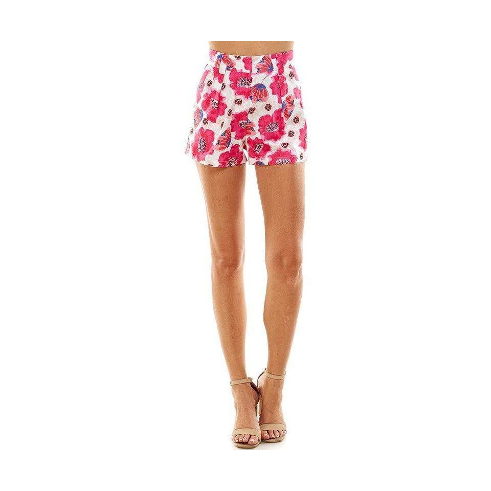 TCEC pink floral high waist shorts with vibrant flower pattern for stylish summer outfits