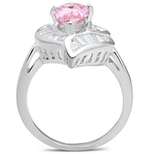 Elegant pink gemstone silver ring with a floral design and sparkling accents for women