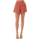 TCEC pink summer shorts for women with a comfortable elastic waistband and stylish pleats