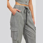 Pinstripe Cargo Pants With Waist Drawstring - VacationGrabs