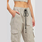 Pinstripe Cargo Pants With Waist Drawstring - VacationGrabs