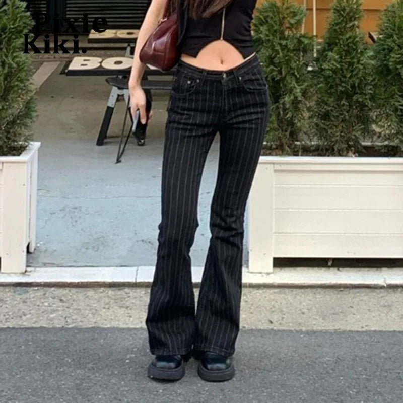 Women's dark striped bootcut jeans boots, perfect for casual outings