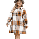 Trendsi women's plaid dress with buttons in orange and white with long sleeves and ruffled cuffs