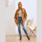 Plaid Square Fringe Shawl Scarf - VacationGrabs
