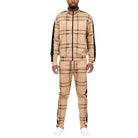 Men's 2PC Track Sets in Beige with plaid track jacket and pants for casual wear