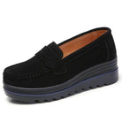VacationGrabs Black Suede Platform Slip-Ons for Travel with Comfortable Cushioning and Stylish Design