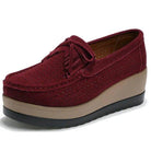 Burgundy platform slip-ons for travel with breathable design and comfortable fit