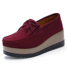 Burgundy VacationGrabs platform slip-ons for travel with stylish fringe detail for comfort and ease