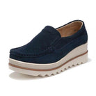VacationGrabs stylish navy platform slip-ons for travel with a comfortable design and slip-on style