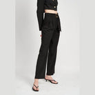Pleated Side Leg Pants With Belt - VacationGrabs