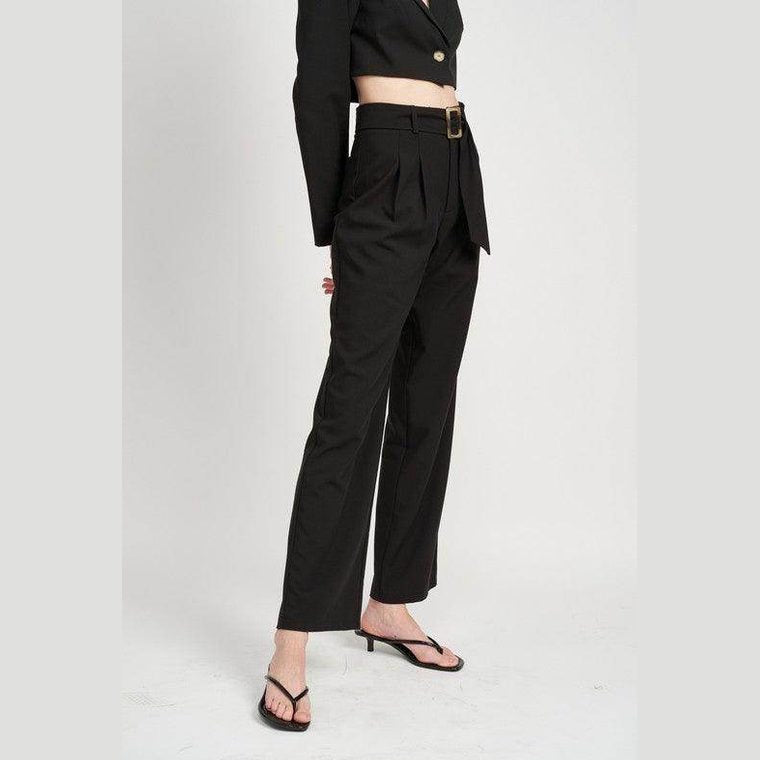 Pleated Side Leg Pants With Belt - VacationGrabs