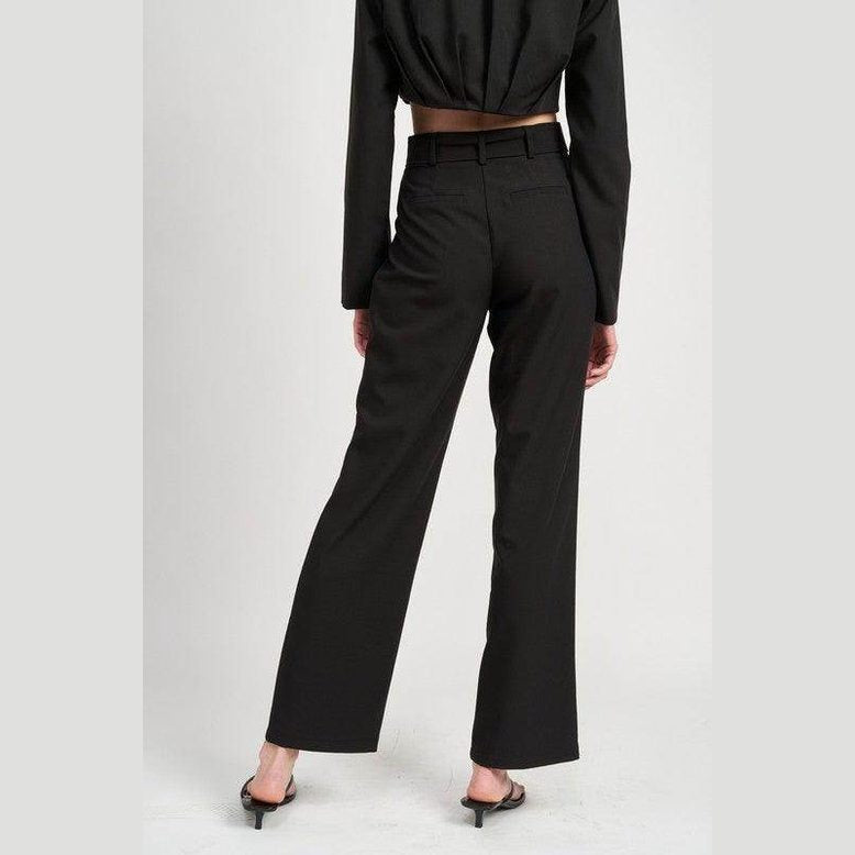 Pleated Side Leg Pants With Belt - VacationGrabs