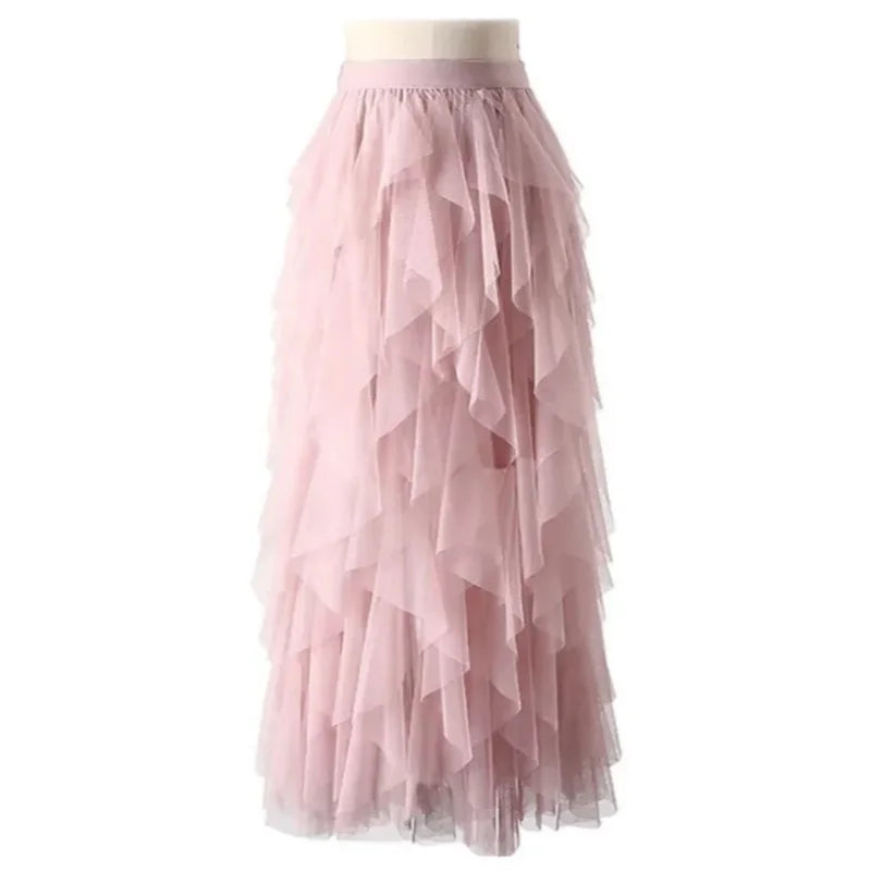 Women's pink tulle pleated skirt skirt for elegant occasions