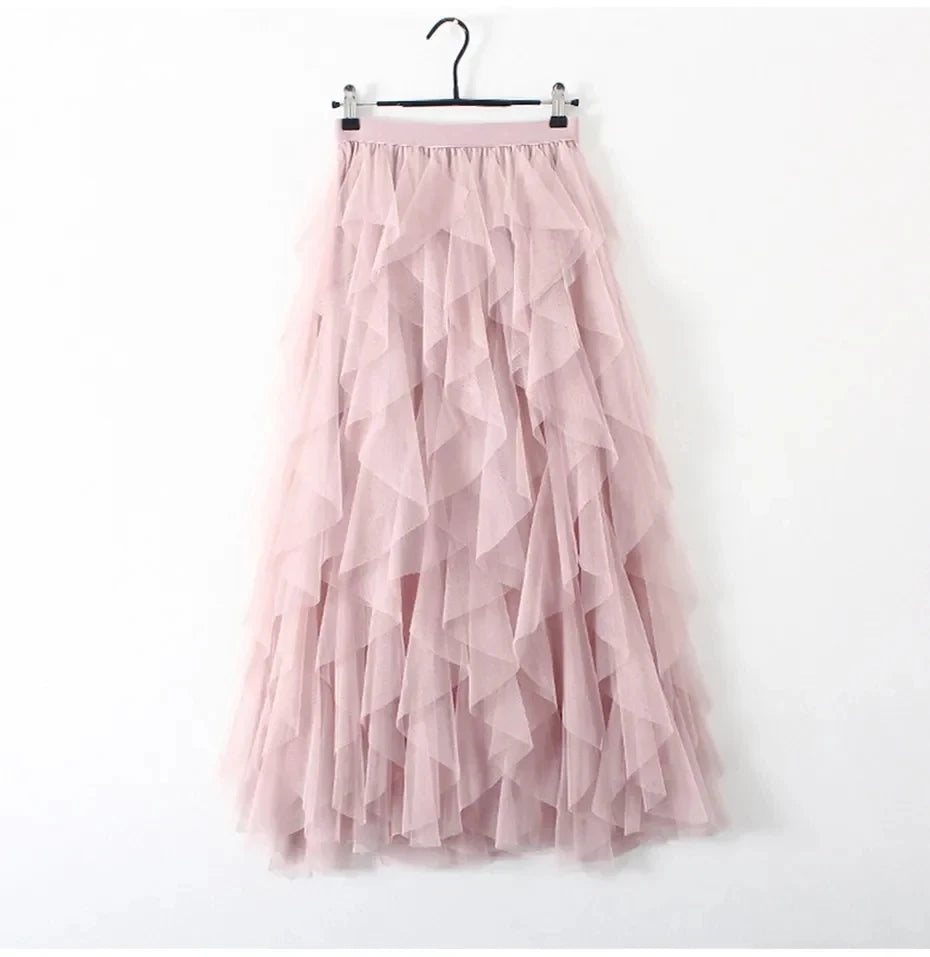 Pink tulle pleated skirt skirt for elegant dressy occasions