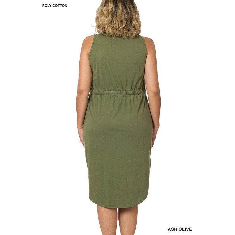 Plus Drawstring Waist Curved Hem Dress - VacationGrabs