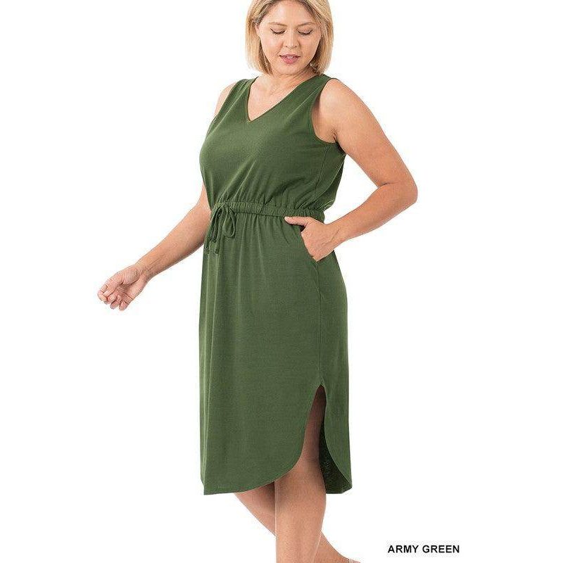 Plus Drawstring Waist Curved Hem Dress - VacationGrabs