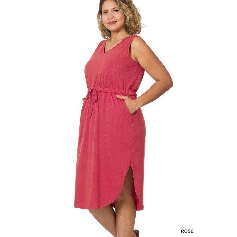 Plus Drawstring Waist Curved Hem Dress - VacationGrabs