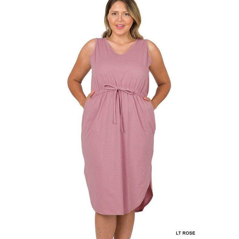 Plus Drawstring Waist Curved Hem Dress - VacationGrabs