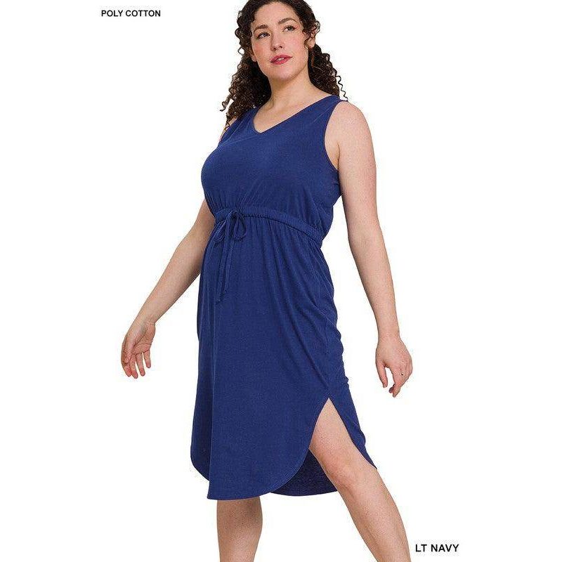 Plus Drawstring Waist Curved Hem Dress - VacationGrabs