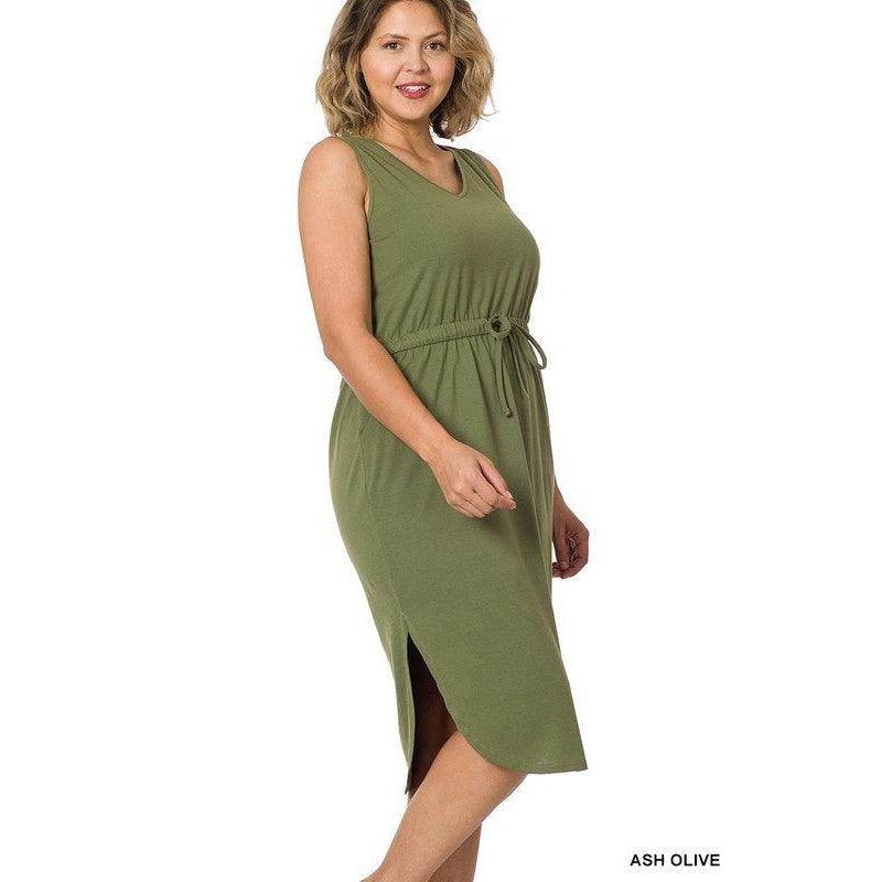 Plus Drawstring Waist Curved Hem Dress - VacationGrabs