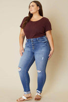 Plus High Rise Button Fly Ankle Skinny - VacationGrabs