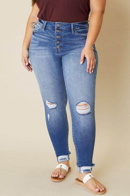 Plus High Rise Button Fly Ankle Skinny - VacationGrabs