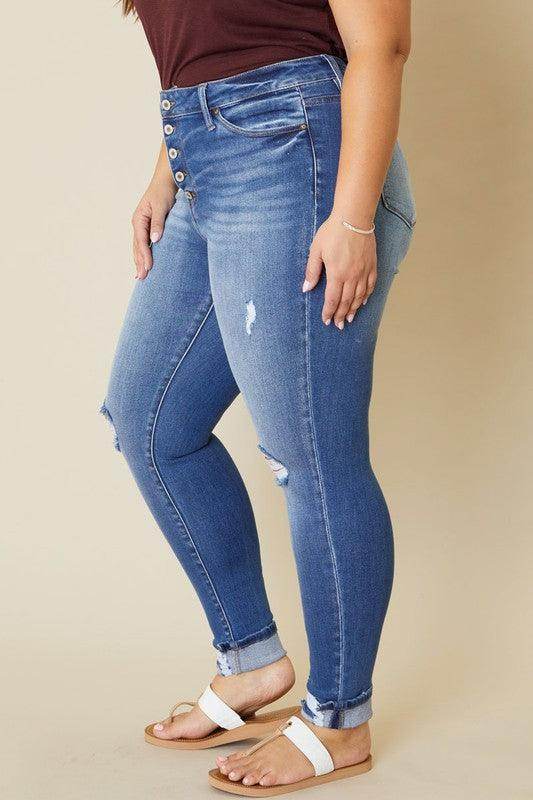 Plus High Rise Button Fly Ankle Skinny - VacationGrabs