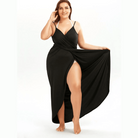 Plus size beach sarong in black with adjustable straps and flowing design for stylish beach cover-up