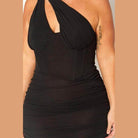 Qwasabee plus size bustier mini dress in black with fitted silhouette and stylish neckline