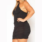 Qwasabee plus size bustier mini dress in black with ruched sides for a flattering fit