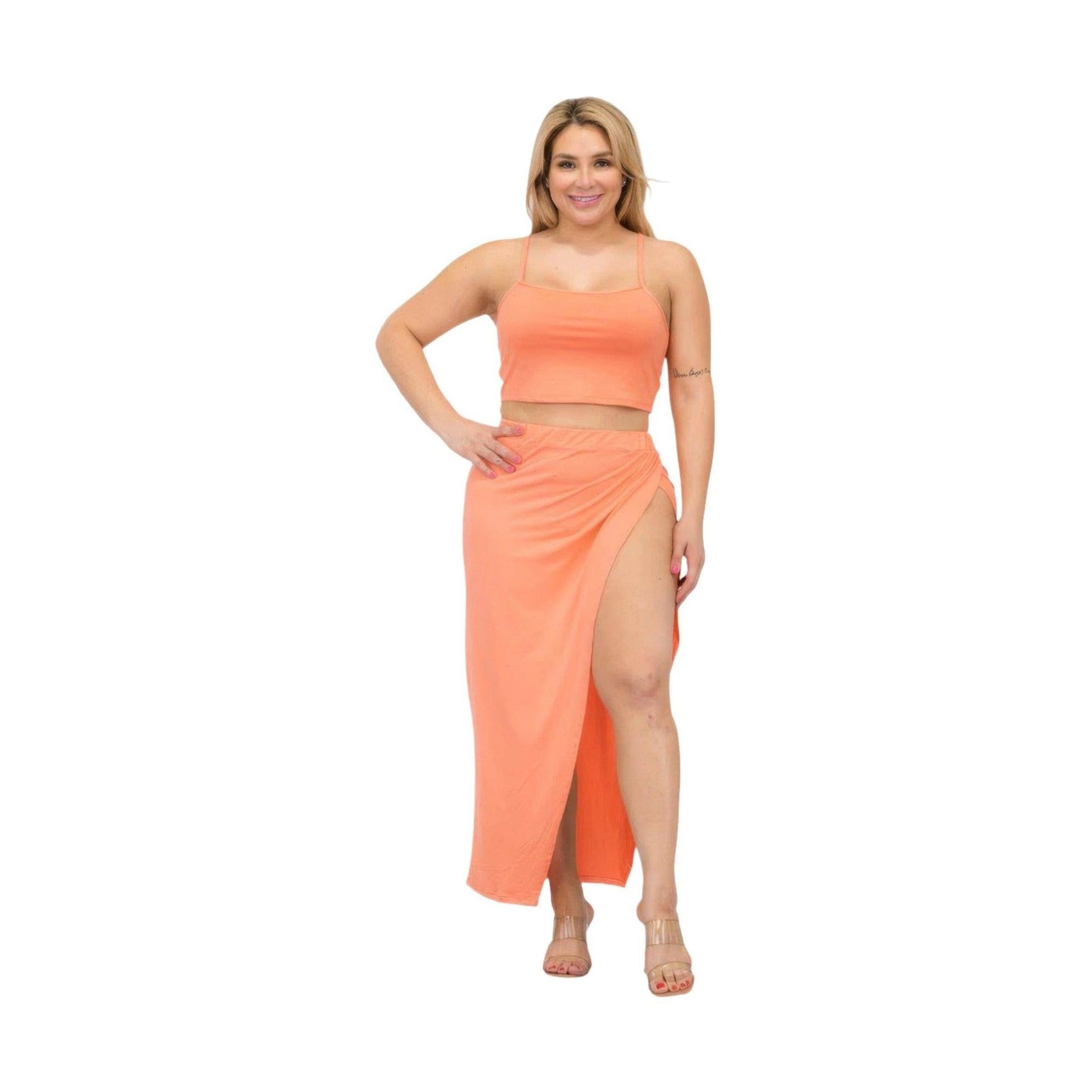 Plus Crop Cami & Split Thigh Maxi Skirt Set - VacationGrabs