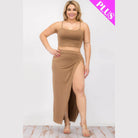Plus Crop Cami & Split Thigh Maxi Skirt Set - VacationGrabs