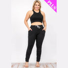 Plus Size Crop Tank Top & Ruched Pants Set - VacationGrabs