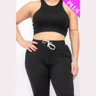 Plus Size Crop Tank Top & Ruched Pants Set - VacationGrabs