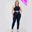 Plus Size Crop Tank Top & Ruched Pants Set - VacationGrabs