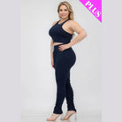 Plus Size Crop Tank Top & Ruched Pants Set - VacationGrabs