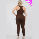Plus Size Crop Tank Top & Ruched Pants Set - VacationGrabs