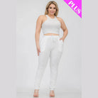 Plus Size Crop Tank Top & Ruched Pants Set - VacationGrabs
