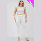 Plus Size Crop Tank Top & Ruched Pants Set - VacationGrabs