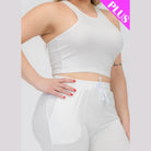 Plus Size Crop Tank Top & Ruched Pants Set - VacationGrabs