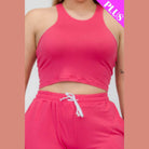 Plus Size Crop Tank Top & Ruched Pants Set - VacationGrabs