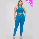 Plus Size Crop Tank Top & Ruched Pants Set - VacationGrabs