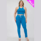 Plus Size Crop Tank Top & Ruched Pants Set - VacationGrabs